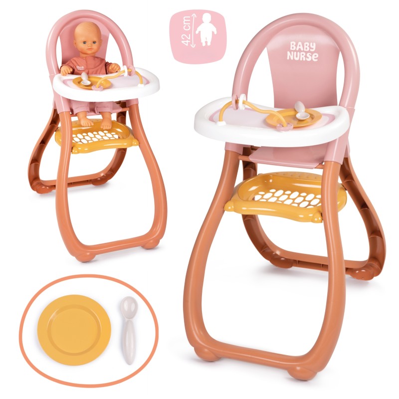 Smoby Baby Nurse Stolička na kŕmenie pre bábiky | Jedálenská stolička s doplnkami (do 42 cm)