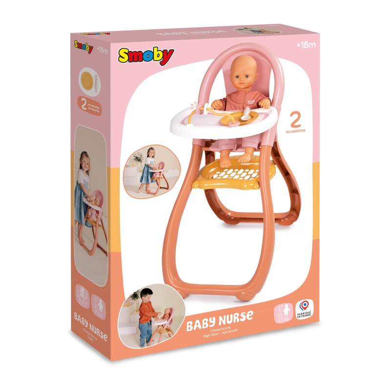 Smoby Baby Nurse Stolička na kŕmenie pre bábiky | Jedálenská stolička s doplnkami (do 42 cm)