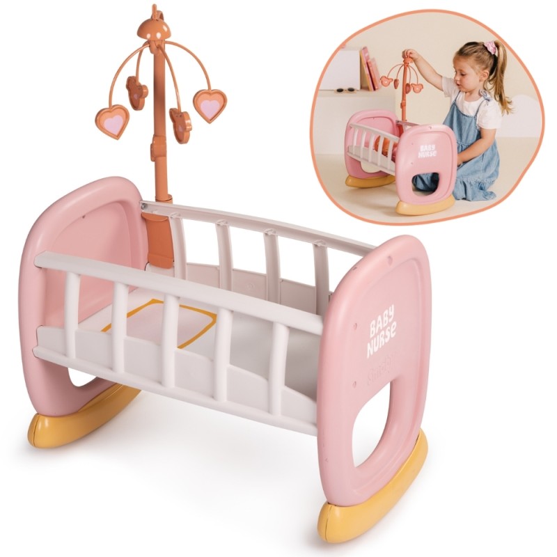 Smoby Baby Nurse EKO Kolíska pre bábiky s kolotočom | Hojdacia postieľka (do 42 cm)