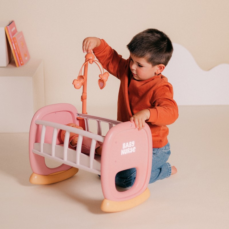 Smoby Baby Nurse EKO Kolíska pre bábiky s kolotočom | Hojdacia postieľka (do 42 cm)