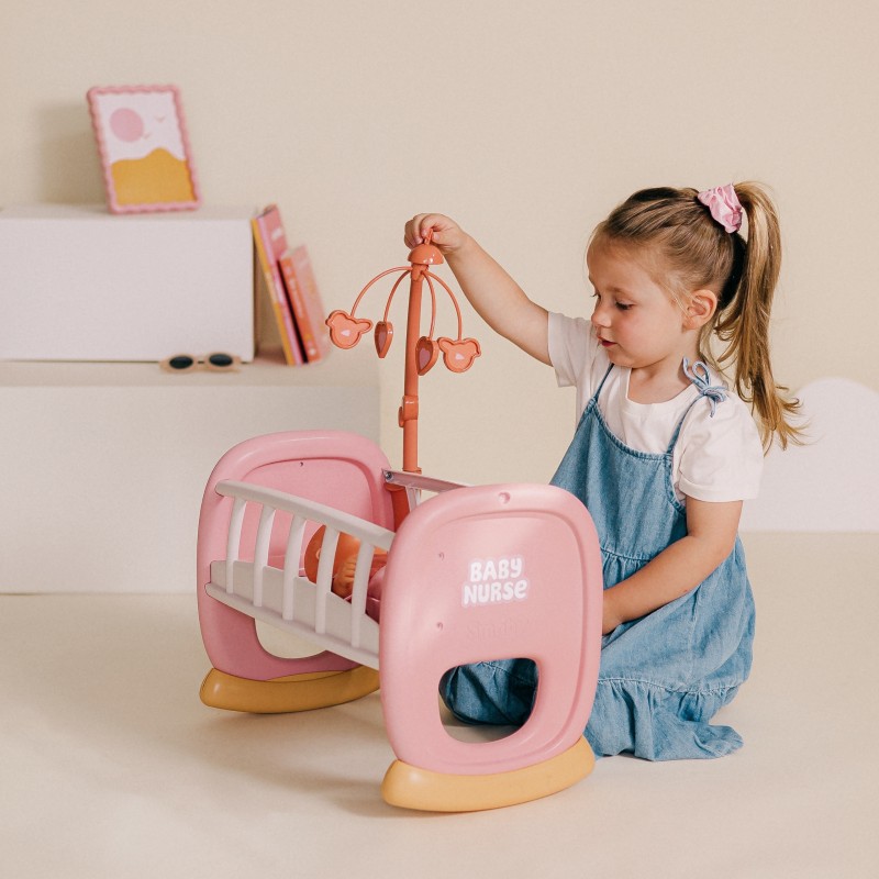 Smoby Baby Nurse EKO Kolíska pre bábiky s kolotočom | Hojdacia postieľka (do 42 cm)