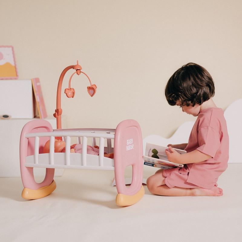 Smoby Baby Nurse EKO Kolíska pre bábiky s kolotočom | Hojdacia postieľka (do 42 cm)