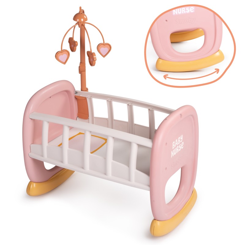 Smoby Baby Nurse EKO Kolíska pre bábiky s kolotočom | Hojdacia postieľka (do 42 cm)
