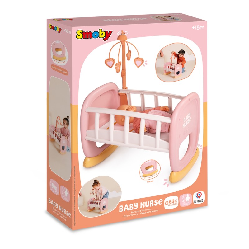 Smoby Baby Nurse EKO Kolíska pre bábiky s kolotočom | Hojdacia postieľka (do 42 cm)