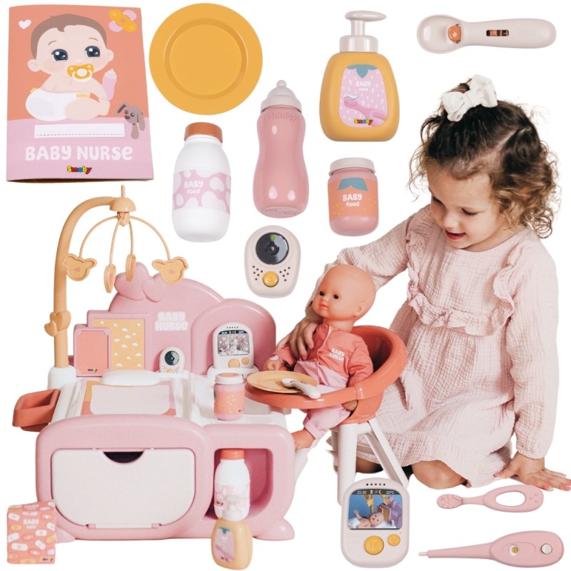 Smoby Baby Nurse Elektronické centrum starostlivosti o bábiky | Prebaľovací pult, stolička a postieľka 3v1