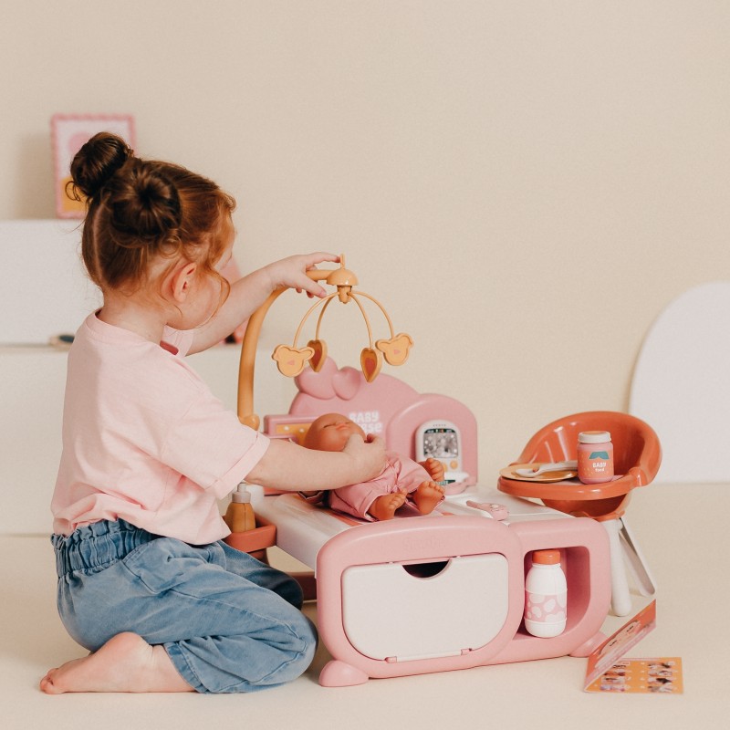 Smoby Baby Nurse Elektronické centrum starostlivosti o bábiky | Prebaľovací pult, stolička a postieľka 3v1