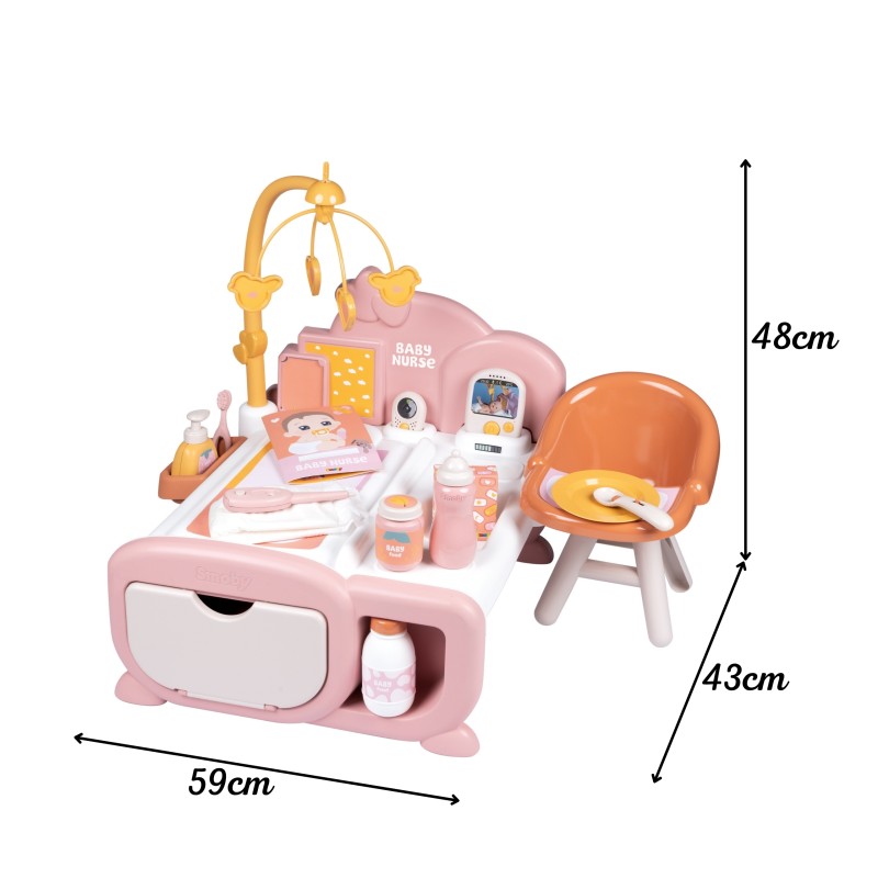 Smoby Baby Nurse Elektronické centrum starostlivosti o bábiky | Prebaľovací pult, stolička a postieľka 3v1