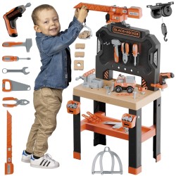Smoby Detská dielňa Black+Decker Bricolo Builder | Veľký pracovný stôl so žeriavom a náradím (87 ks)
