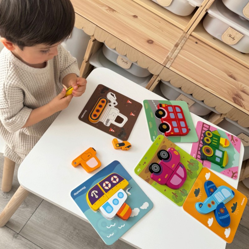 WOOPIE GREEN Układanka Drewniana Klocki Pojazdy Montessori