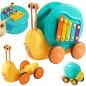 WOOPIE Ślimak do Ciągnięcia 4w1 Cymbałki Zębatki Sensoryczne Wyrzutnia + Małe Autko