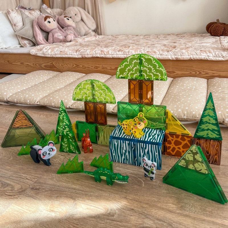 WOOPIE Klocki Magnetyczne Konstrukcyjne 3D Zestaw Edukacyjny Rzadkie Zwierzęta 45el.