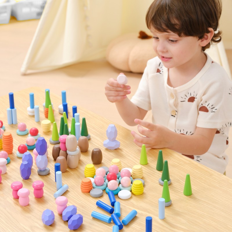 VIGA Klocki Drewniane Edukacyjne Układanka Montesori 141el.