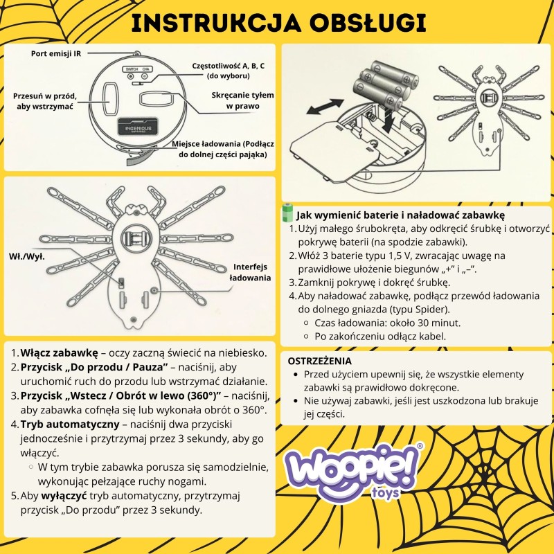 WOOPIE Pająk Interaktywny Zdalnie Sterowany Pilotem