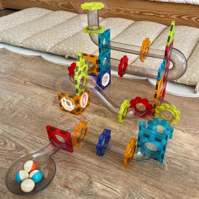 WOOPIE Klocki Magnetyczne Konstrukcyjne 3D Zestaw Edukacyjny Tor Kulkowy Kulodrom 113 el.