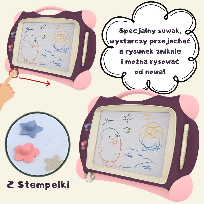 WOOPIE Znikopis Tablica Magnetyczna Kolorowa + 2 Stempelki Fioletowy