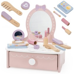 VIGA Drevený kozmetický stolík Kútik princeznej | Toaletný stolík so zrkadlom a 10+ doplnkami