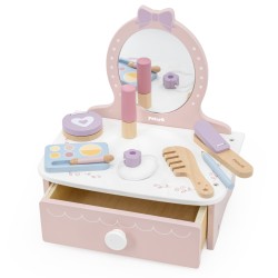 VIGA Drevený kozmetický stolík Kútik princeznej | Toaletný stolík so zrkadlom a 10+ doplnkami