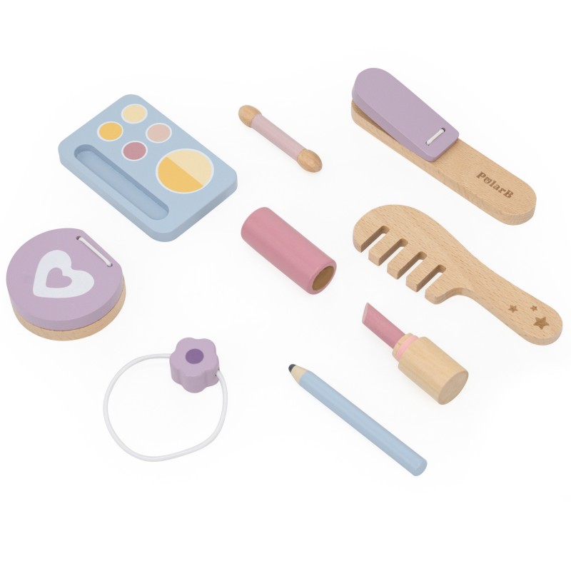 VIGA Drevený kozmetický stolík Kútik princeznej | Toaletný stolík so zrkadlom a 10+ doplnkami