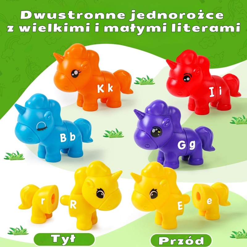 WOOPIE Figurki Montessori Zestaw Edukacyjny Jednorożce do Składania "Dopasuj Literki" 13 el.