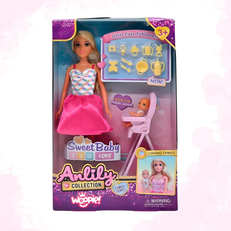 WOOPIE ROYAL Sada Bábika Mama a Bábätko | Jedálenská stolička na kŕmenie s doplnkami