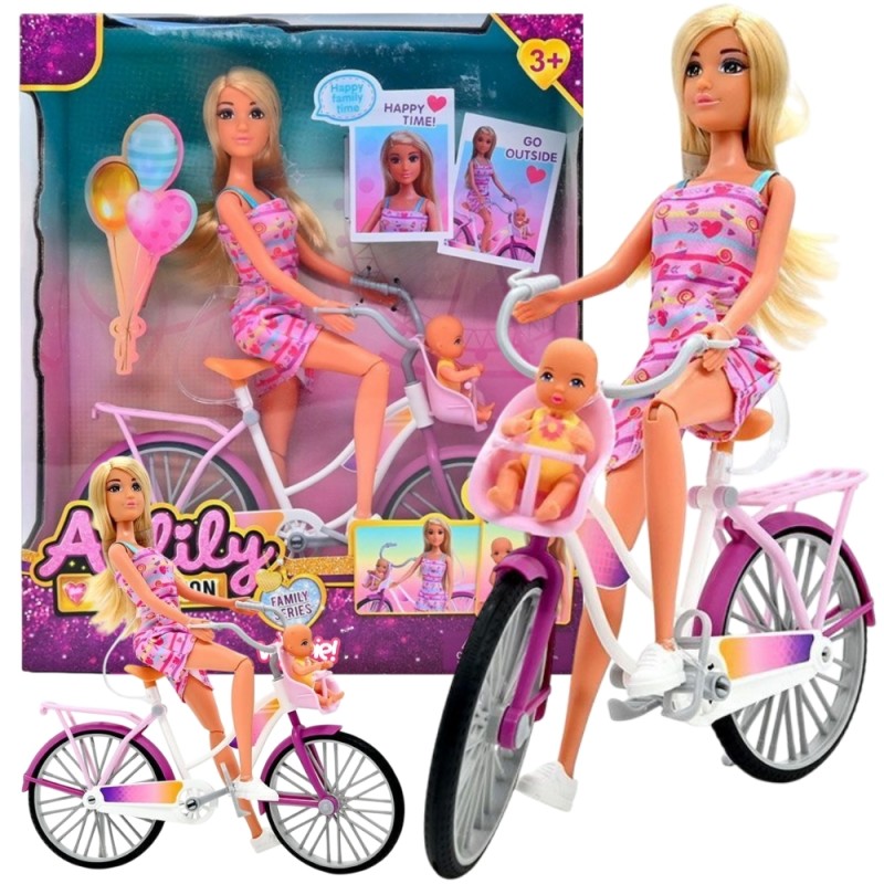 WOOPIE ROYAL Bábika Mama na bicykli | Sada 3v1 s bábätkom v sedačke