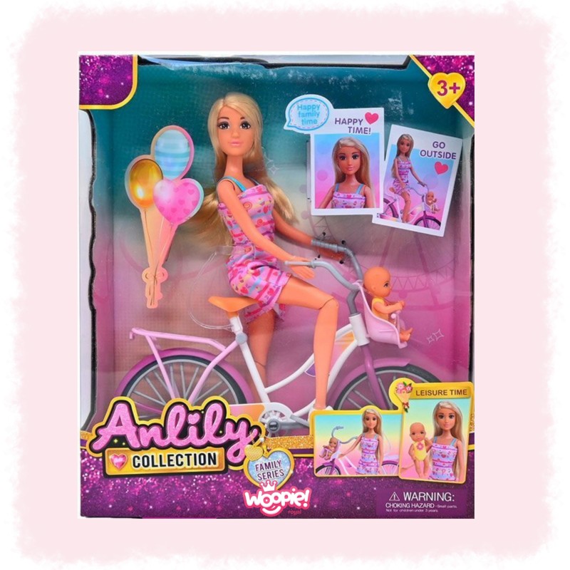 WOOPIE ROYAL Bábika Mama na bicykli | Sada 3v1 s bábätkom v sedačke