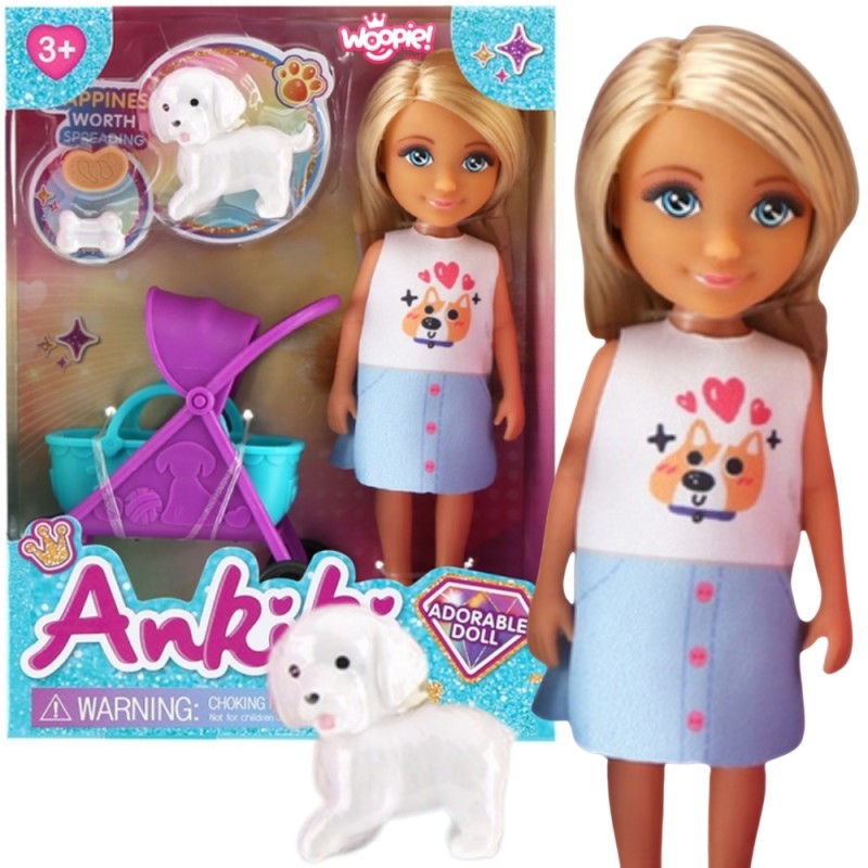 WOOPIE ROYAL Bábika Ankiki so psíkom | Sada na venčenie s vozíkom a doplnkami