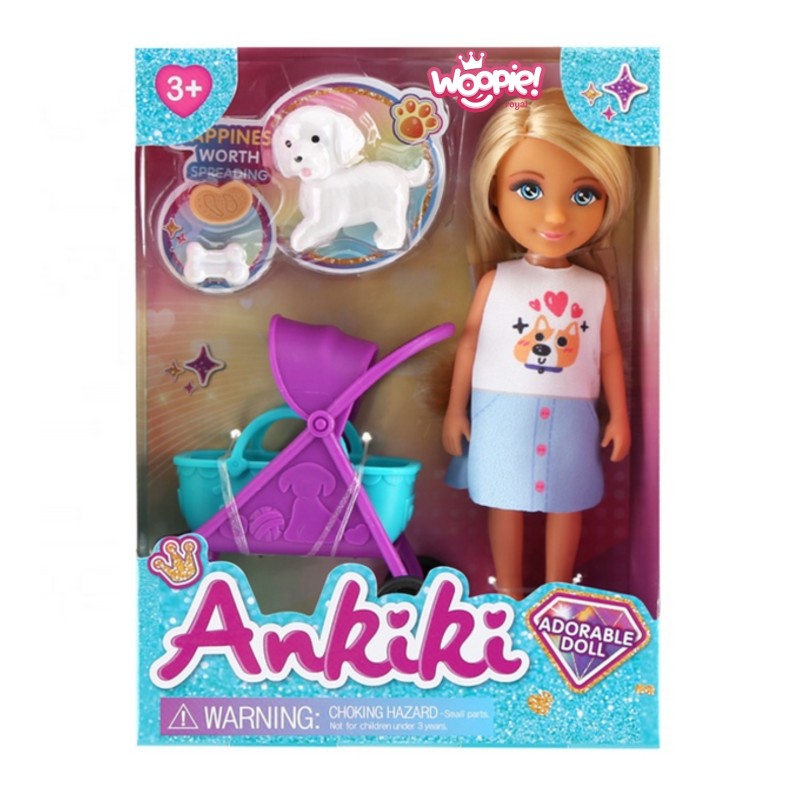 WOOPIE ROYAL Bábika Ankiki so psíkom | Sada na venčenie s vozíkom a doplnkami