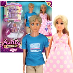 WOOPIE ROYAL Sada bábik Rodinka | Tehotná mama s bábätkom v brušku, Ocko a Kočík