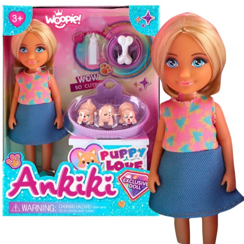 WOOPIE ROYAL Bábika a 3 šteniatka | Sada Starostlivosť o zvieratká s košíkom a doplnkami