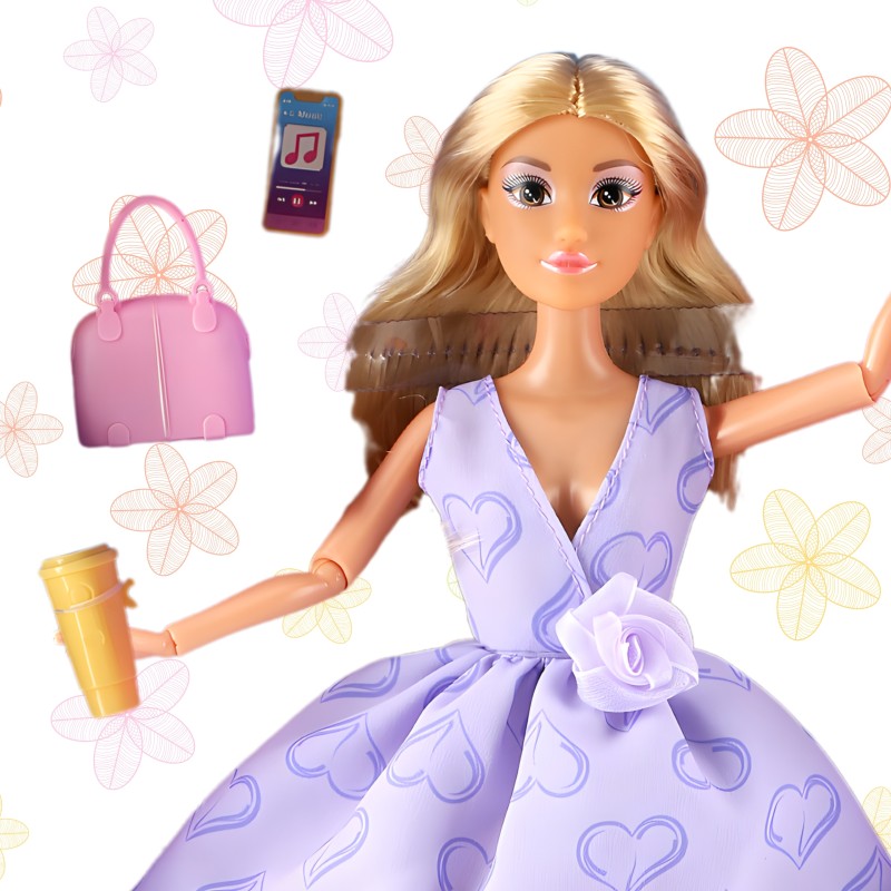 WOOPIE ROYAL Bábika Lili (30 cm) | v levanduľových šatách s modernými doplnkami