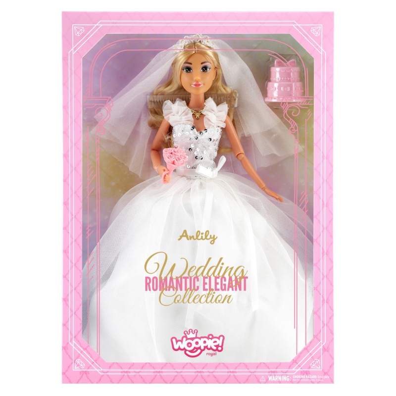 WOOPIE ROYAL Bábika Nevesta Lili (30 cm) | Svadobná sada so závojom, kyticou a tortou