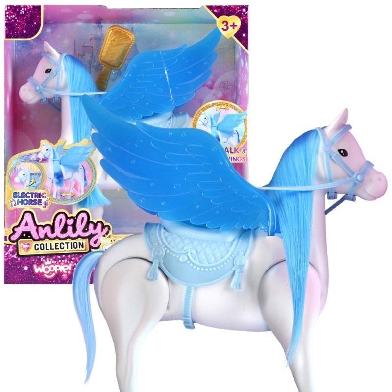 WOOPIE ROYAL Interaktívny kôň Pegas | Chodiaci koník pre bábiky s krídlami a kefou