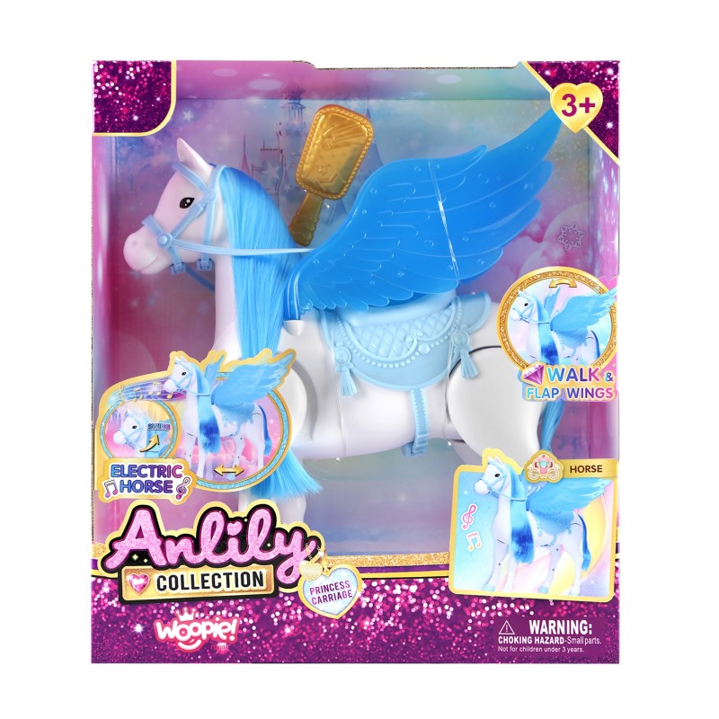 WOOPIE ROYAL Interaktívny kôň Pegas | Chodiaci koník pre bábiky s krídlami a kefou