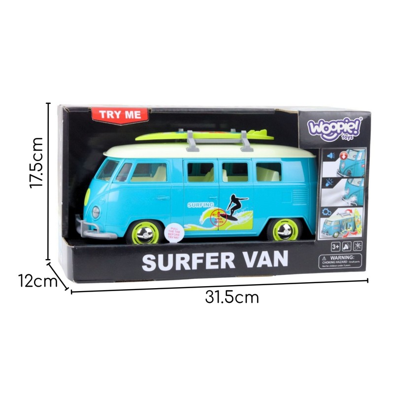 WOOPIE Retro surfársky mikrobus | Interaktívny model so svetlom, zvukom a otváracími dverami