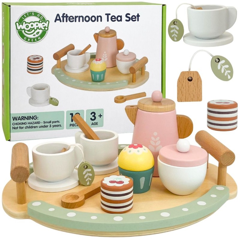 WOOPIE GREEN EKO Drevená čajová súprava | Montessori sada Hra na kaviareň (FSC 12 ks)