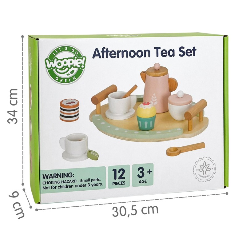 WOOPIE GREEN EKO Drevená čajová súprava | Montessori sada Hra na kaviareň (FSC 12 ks)
