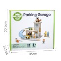 WOOPIE GREEN EKO Drevená poschodová garáž 2v1 | Parkovisko s pumpou a autíčkami (FSC 12 ks)