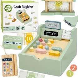 WOOPIE GREEN EKO Drevená pokladňa | Montessori sada Hra na obchod so skenerom a peniazmi (FSC)