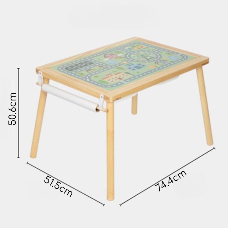 WOOPIE GREEN Kreatívny drevený stôl 4v1 | Kriedová tabuľa, Mapa mesta a rolka papiera