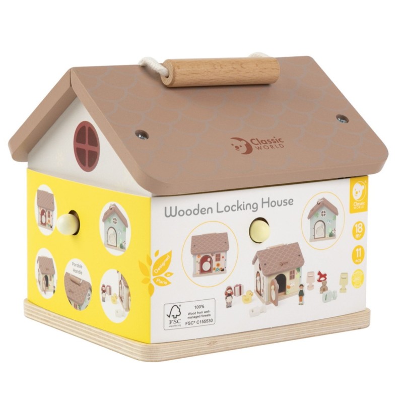 CLASSIC WORLD Drevený motorický domček so zámkami a kľúčikmi | Senzorická hračka 11 ks