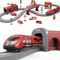 WOOPIE Elektrická vlaková dráha Hasičská stanica | Veľká sada s vláčikom so zvukom (66 ks)