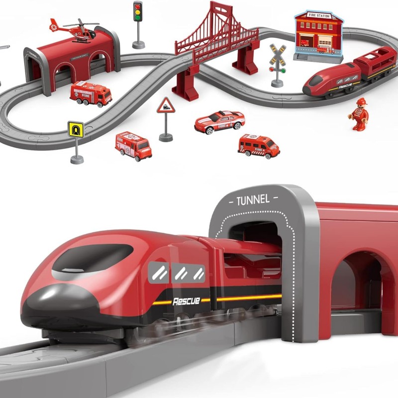 WOOPIE Elektrická vlaková dráha Hasičská stanica | Veľká sada s vláčikom so zvukom (66 ks)