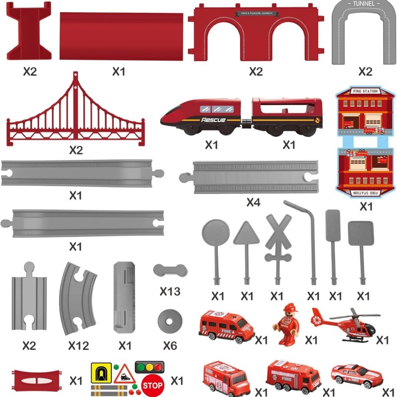 WOOPIE Elektrická vlaková dráha Hasičská stanica | Veľká sada s vláčikom so zvukom (66 ks)