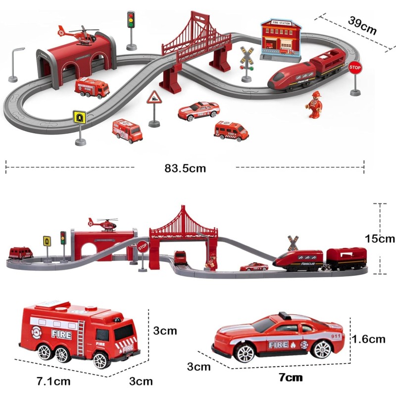 WOOPIE Elektrická vlaková dráha Hasičská stanica | Veľká sada s vláčikom so zvukom (66 ks)