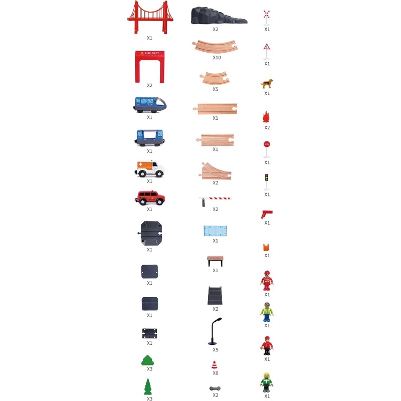 Tooky Toy Vláčiková dráha XXL – Hasiči a elektrický vlak (Drevená)