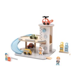 Tooky Toy Drevená parkovacia garáž | 3 poschodia, autíčka a heliport