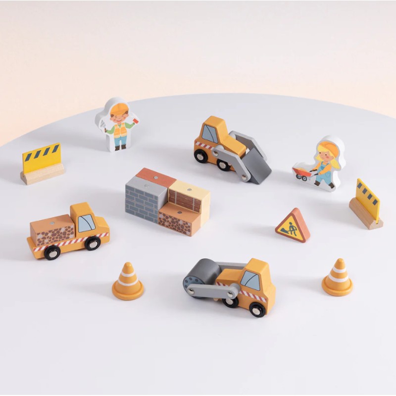 Tooky Toy Drevené stavenisko: Žeriav a stavebné autá | Veľká herná sada