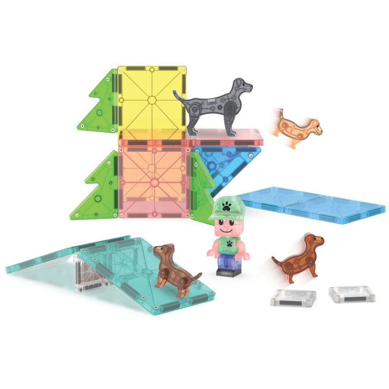 Magna-Tiles Puppy Park (27 dielov) – Magnetická stavebnica s 5 figúrkami