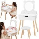 VIGA Duża Toaletka Drewniana Biała z Lustrem i Krzesełkiem